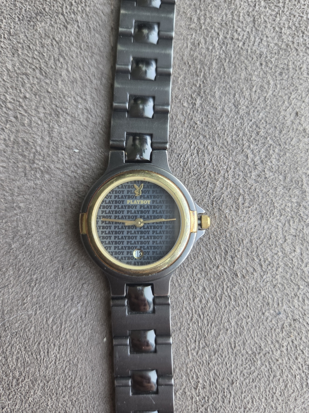 PLAYBOY Black and Gold Logo Bracelet Watch with Repeating Dial